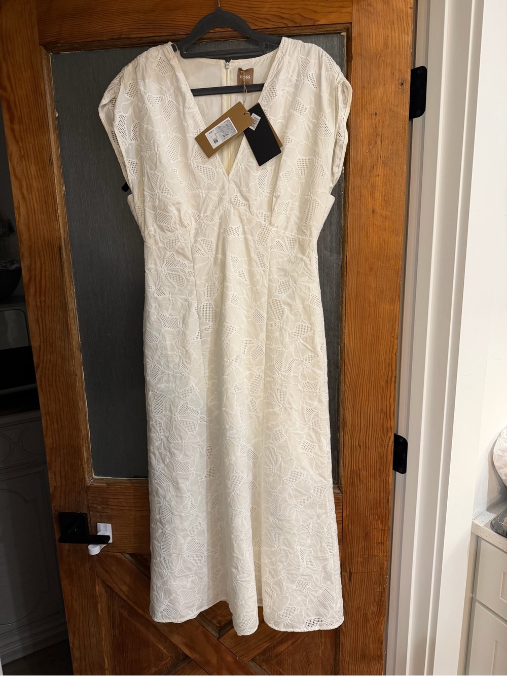 NWT BOSS Floral Lace Midi Dress Size 6 Luxury Designer Ivory Dress - Picture 2 of 7